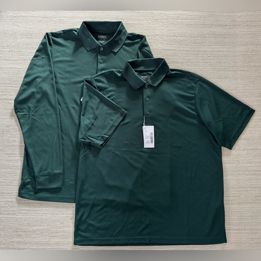 Core 365‎ set of 2 Performance green Polo shirt short long sleeve men XL